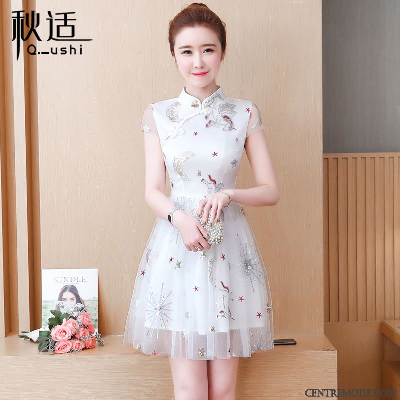 Robes Femme Cheongsam Été Style Chinois Rose