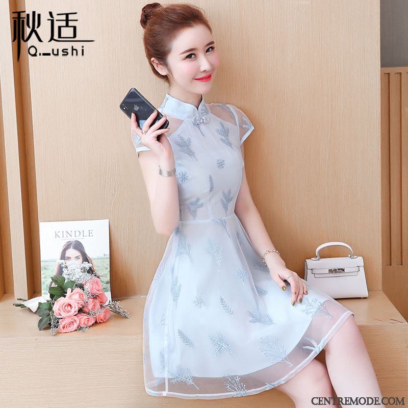 Robes Femme Cheongsam Été Style Chinois Rose