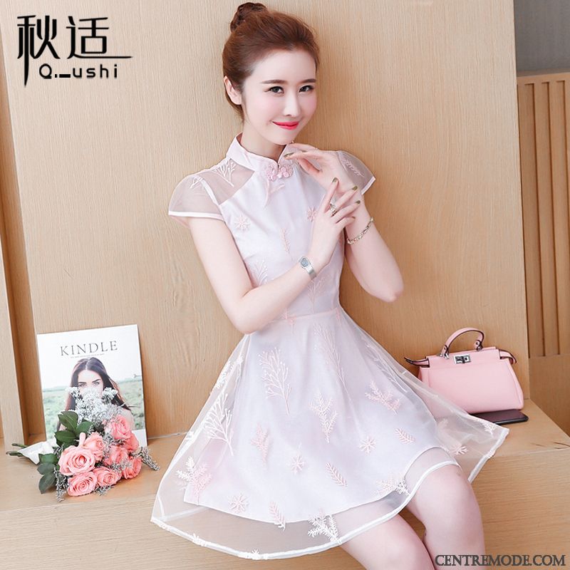 Robes Femme Cheongsam Été Style Chinois Rose