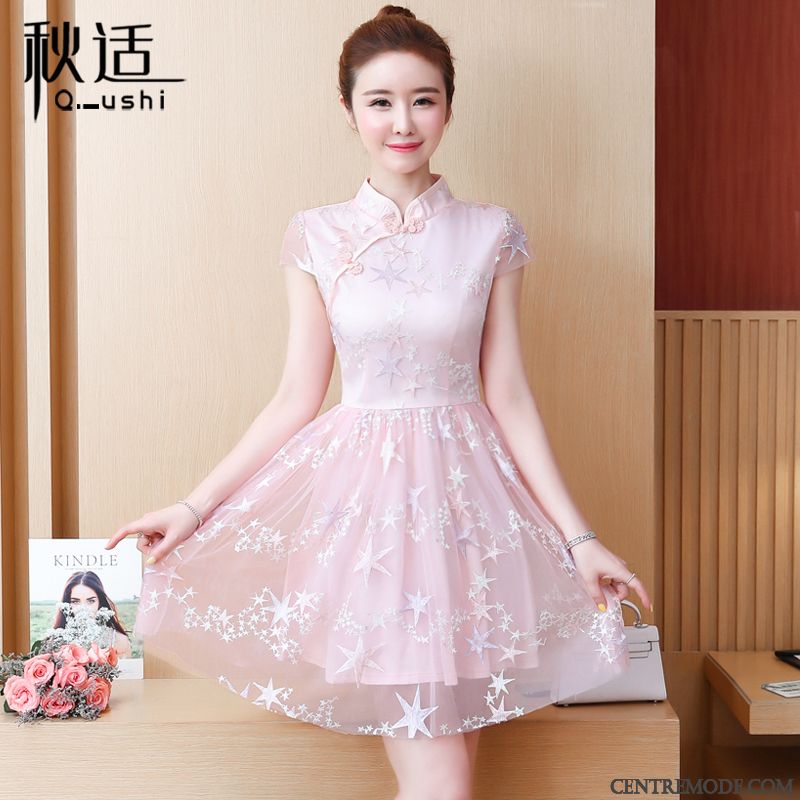 Robes Femme Cheongsam Été Style Chinois Rose