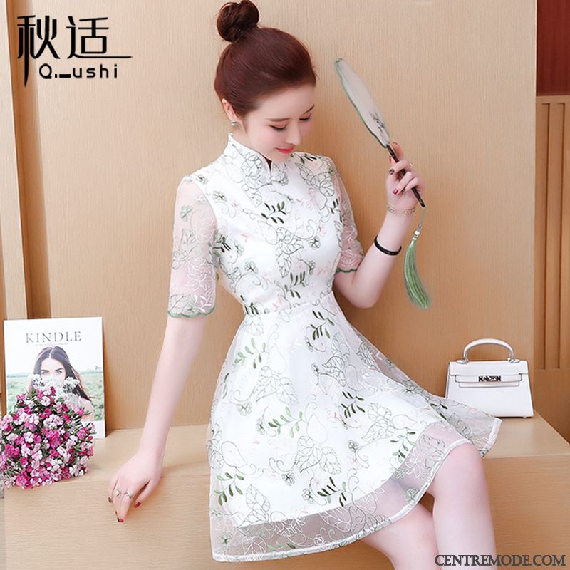 Robes Femme Cheongsam Été Style Chinois Rose