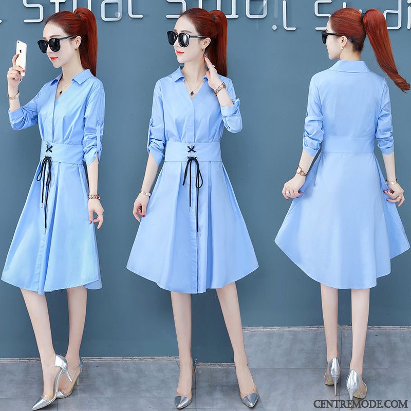 Robes Femme L'automne Tendance La Mode Chemisier Printemps Longue Bleu