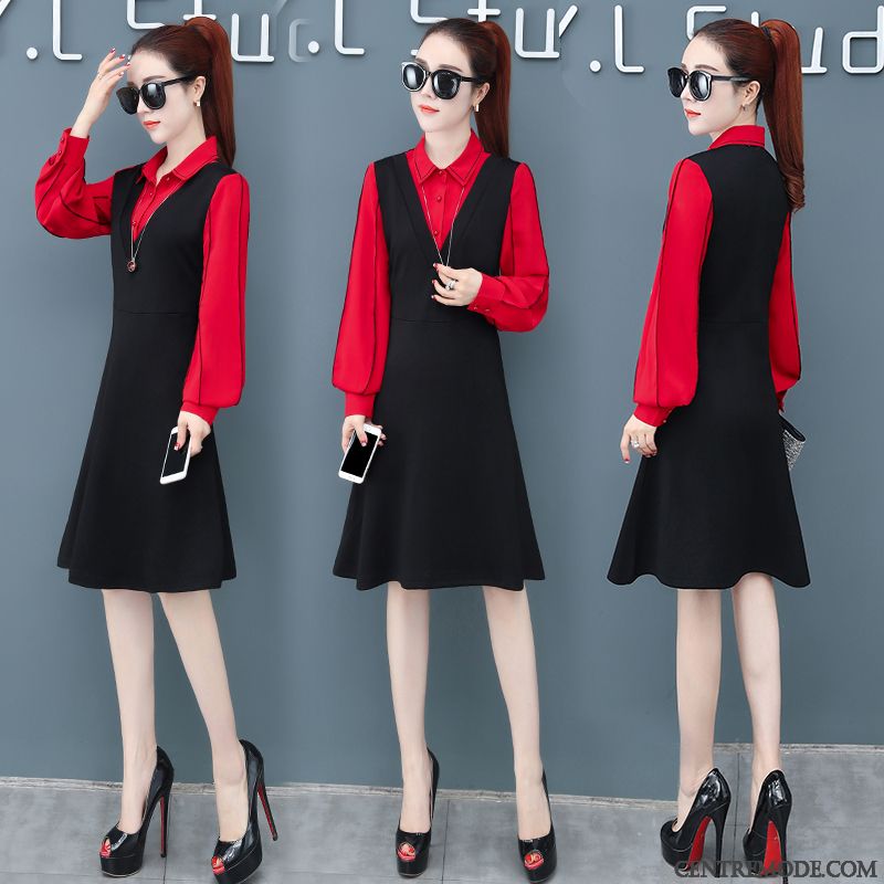 Robes Femme Longues Mousseline De Soie A Lettre Tempérament Printemps Mode Rouge