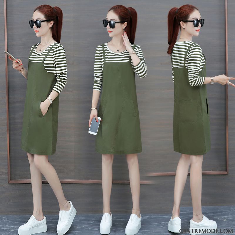 Robes Femme Été Mode L'automne Baggy Mince Décontractée Vert