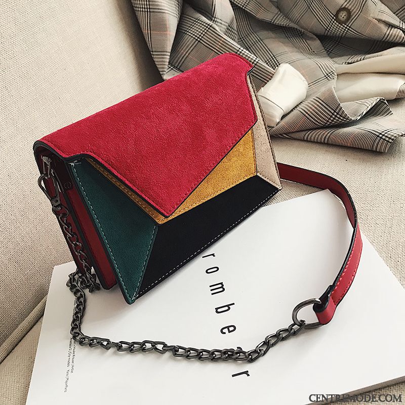 Sac À Bandoulière Femme Chaîne Mode Tendance Petit Hiver Givré Couleur De Contraste Rouge