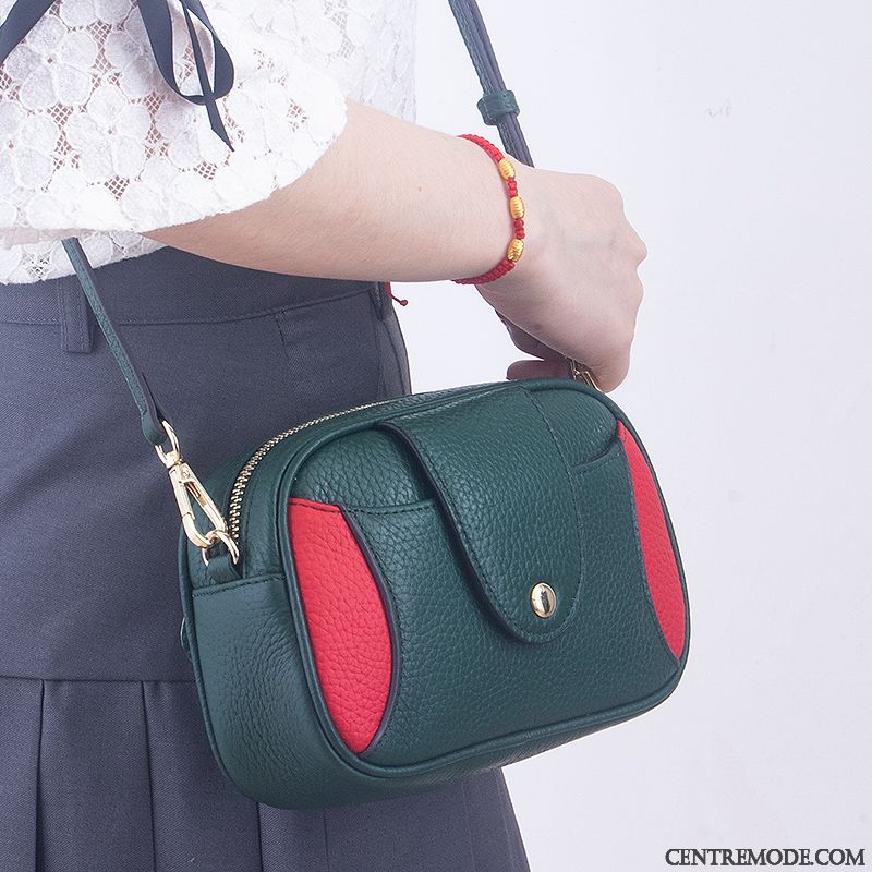 Sac À Bandoulière Femme Petit Cuir De Vache Cuir Véritable Mode Le Nouveau All-match Couleur De Contraste Vert