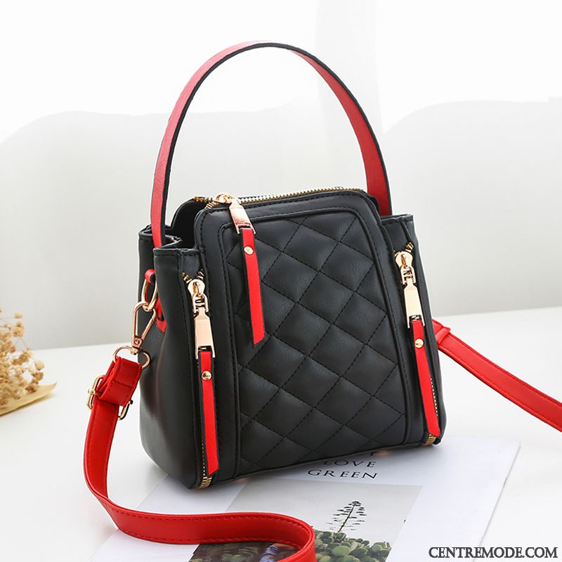 Sac À Bandoulière Femme Vent Parfumé Petit Le Nouveau Sac De Messager Rhombe Texture Couleurs Mixtes Noir Rouge