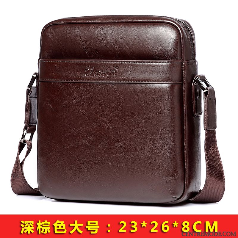 Sac À Bandoulière Homme Couche De Tête Le Nouveau Petit Loisir Cuir De Vache Sac À Dos Brun Foncé