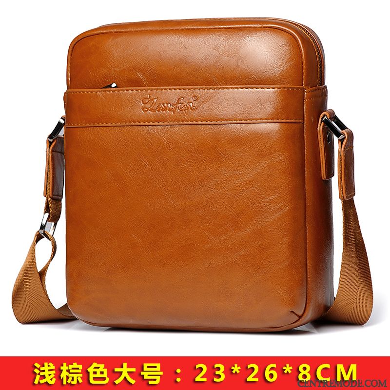 Sac À Bandoulière Homme Couche De Tête Le Nouveau Petit Loisir Cuir De Vache Sac À Dos Brun Foncé