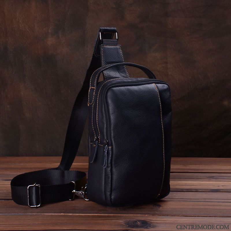 Sac À Bandoulière Homme Cuir Véritable Sport Loisir Petit Couche De Tête Tendance Noir
