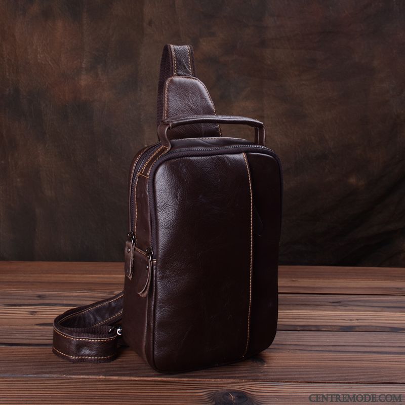 Sac À Bandoulière Homme Cuir Véritable Sport Loisir Petit Couche De Tête Tendance Noir