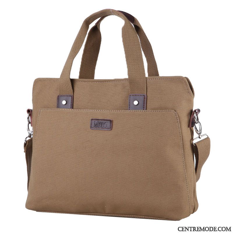 Sac À Bandoulière Homme Loisir Gros Rétro Toile Sac De Messager La Coupe Transversale Marron Gris