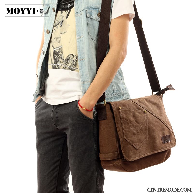 Sac À Bandoulière Homme Loisir Tendance Sac Poitrine Britanique Sac À Dos Toile Noir