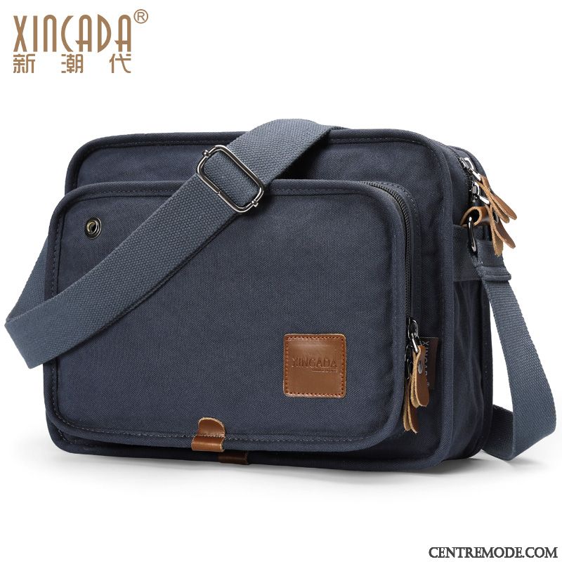 Sac À Bandoulière Homme Multifonctions Rétro Petit Toile Sacs À Bandoulière Sac De Messager Bleu Noir