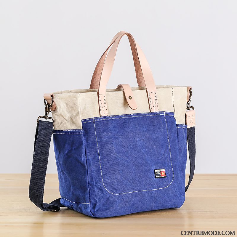 Sac À Bandoulière Homme Original Femme Sac À Main Sac Poitrine Cire D'huile Loisir Couleur De Contraste Bleu