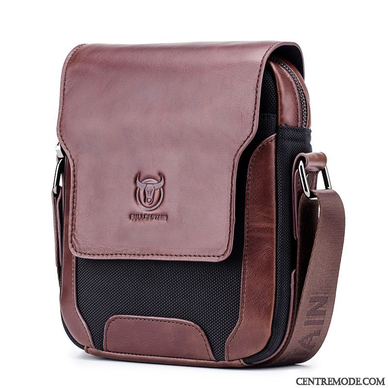 Sac À Bandoulière Homme Petit Loisir Le Nouveau Sac Poitrine Couche De Tête Milieu Rouge