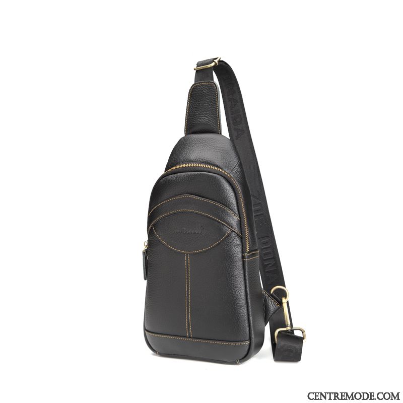 Sac À Bandoulière Homme Sac Poitrine All-match Femme Sac De Messager Cuir Véritable Petit Brun