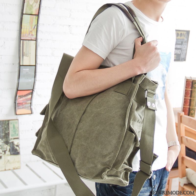 Sac À Bandoulière Homme Section Verticale Le Nouveau Sac De Messager Sac À Main Tendance Toile Vert