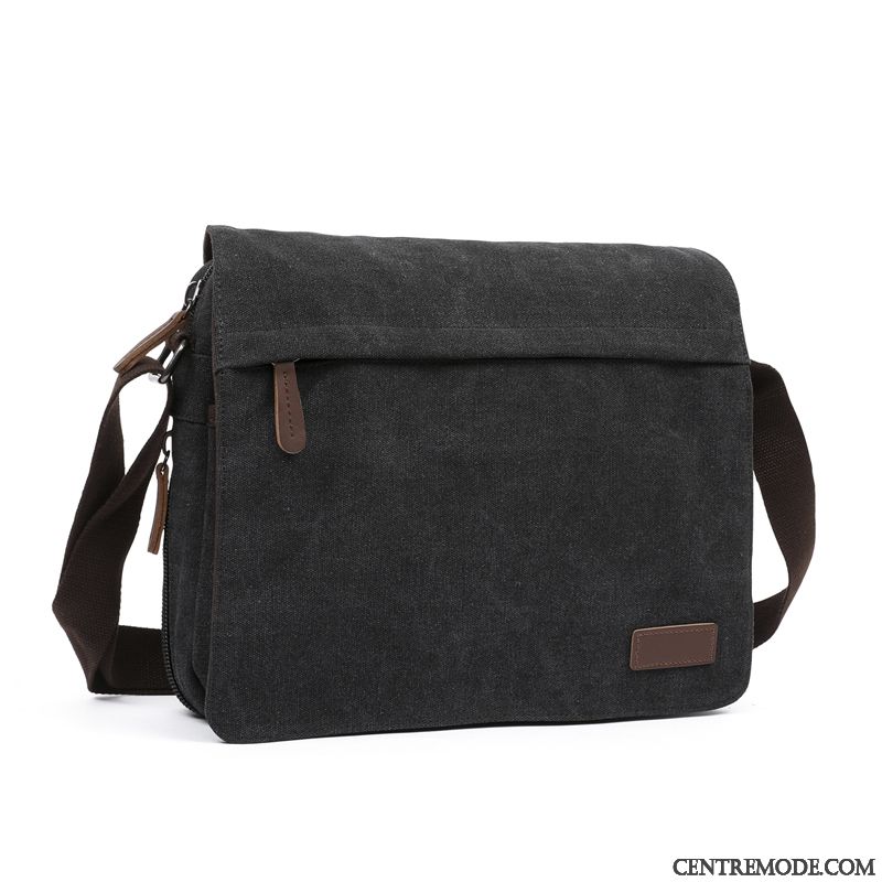 Sac À Bandoulière Homme Simple Jeunesse Loisir Sacs À Bandoulière Sac De Messager Toile Noir