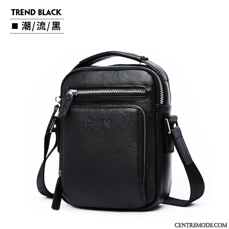 Sac À Bandoulière Homme Tendance Couche De Tête Cuir Véritable Rétro Petit Mini Marron