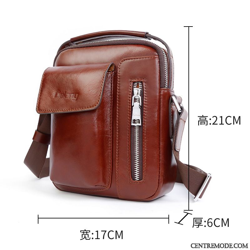 Sac À Bandoulière Homme Tendance Couche De Tête Cuir Véritable Rétro Petit Mini Marron