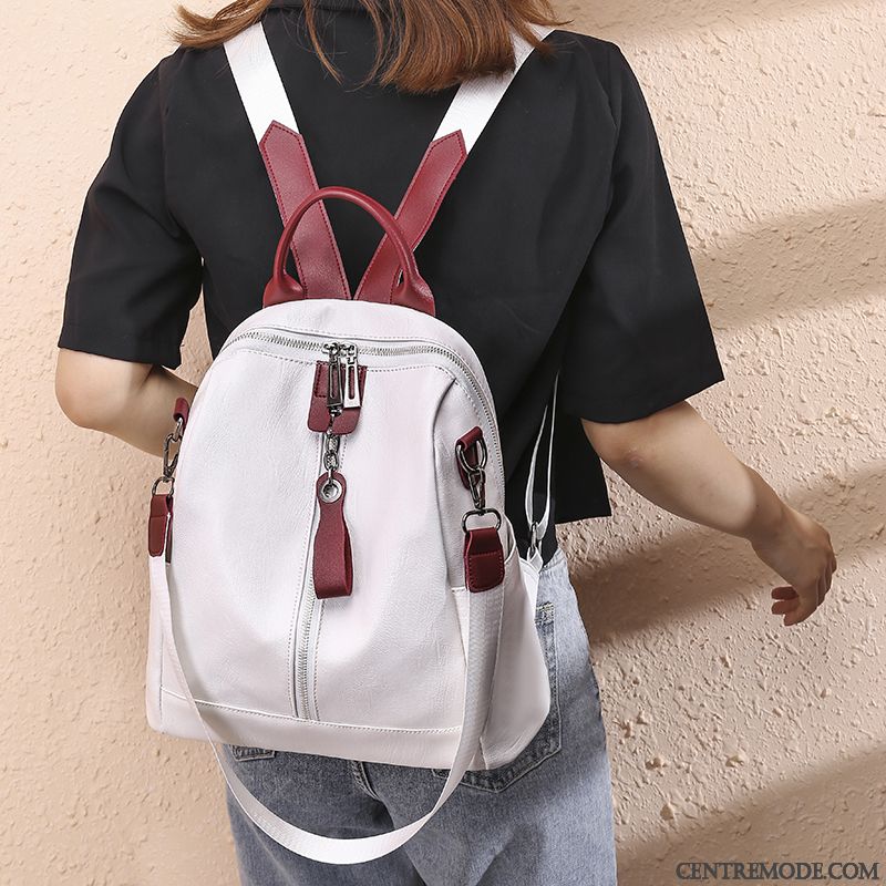 Sac À Dos Femme All-match Peau Douce Personnalité Le Nouveau Cuir Véritable Cuir De Vache Blanc