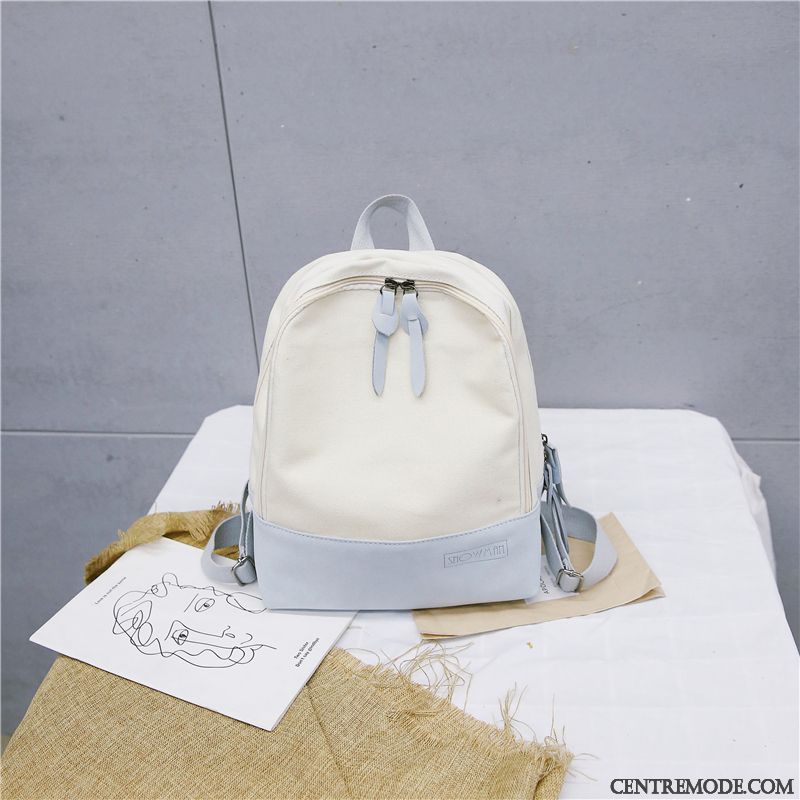 Sac À Dos Femme Cartable Étudiant Simple Tendance Frais Toile Couleur De Contraste Rose