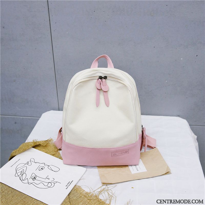 Sac À Dos Femme Cartable Étudiant Simple Tendance Frais Toile Couleur De Contraste Rose