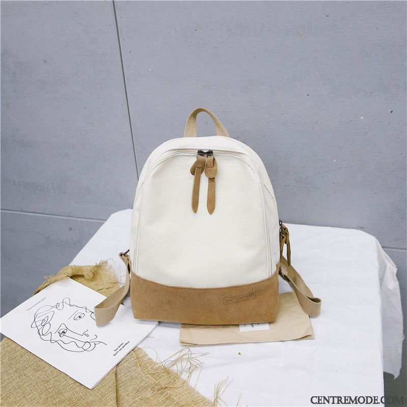 Sac À Dos Femme Cartable Étudiant Simple Tendance Frais Toile Couleur De Contraste Rose