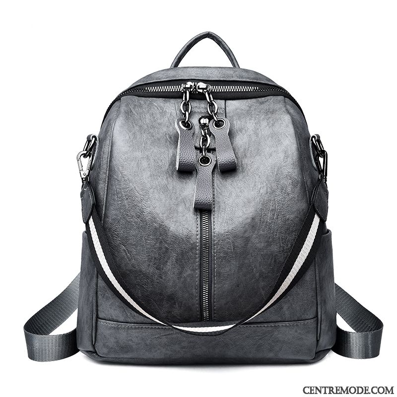 Sac À Dos Femme Cuir De Vache Cuir Véritable Couche De Tête Peau Douce Le Nouveau All-match Gris