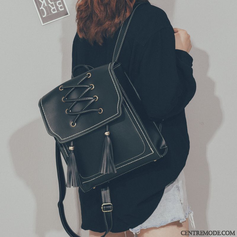 Sac À Dos Femme Le Nouveau École Secondaire Tassel Tendance Pu Cuir Cartable Brun Clair