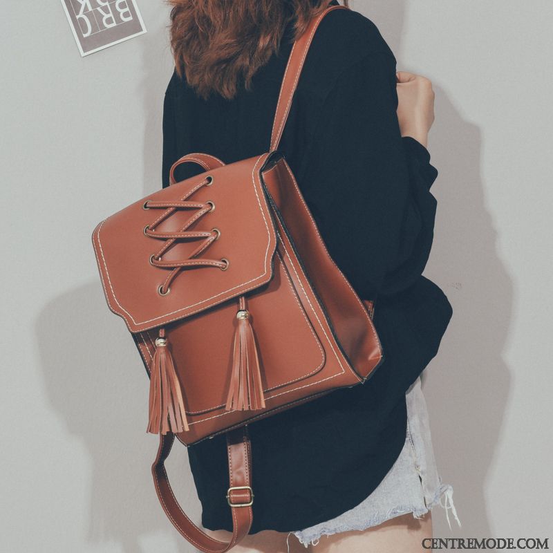 Sac À Dos Femme Le Nouveau École Secondaire Tassel Tendance Pu Cuir Cartable Brun Clair