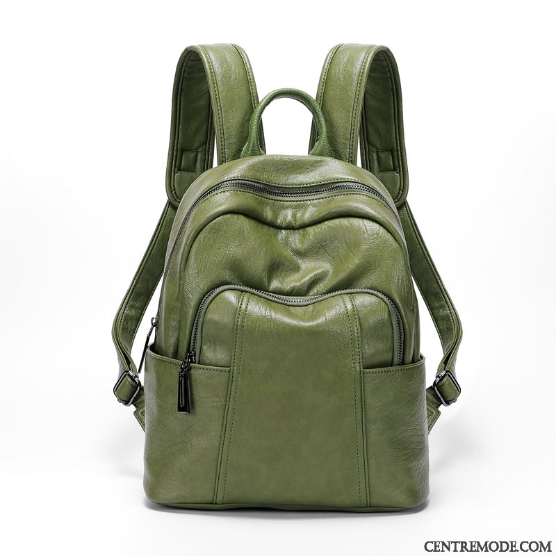 Sac À Dos Femme Loisir Cuir Véritable Le Nouveau Voyage All-match Peau Douce Vert Clair