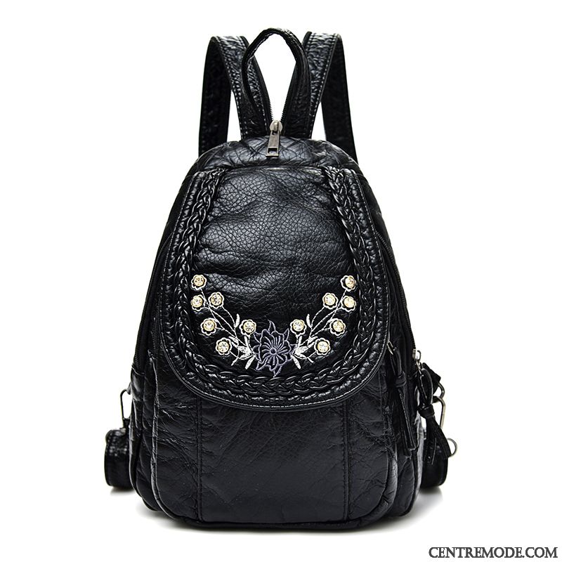 Sac À Dos Femme Mini Le Nouveau Peau Douce Loisir Pu Sac Poitrine Noir