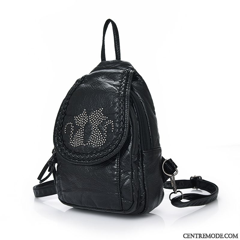 Sac À Dos Femme Mini Le Nouveau Peau Douce Loisir Pu Sac Poitrine Noir