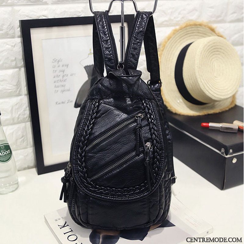 Sac À Dos Femme Mini Le Nouveau Peau Douce Loisir Pu Sac Poitrine Noir