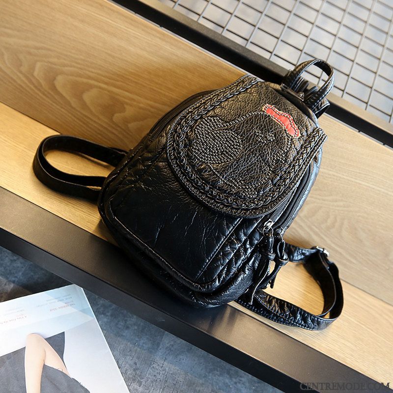 Sac À Dos Femme Mini Le Nouveau Peau Douce Loisir Pu Sac Poitrine Noir