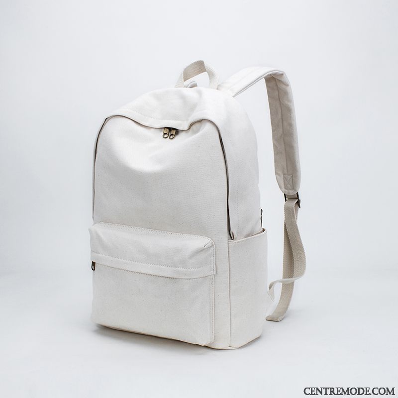 Sac À Dos Femme Sac D'ordinateur Portable Homme Tendance Coton Grande Capacité Étudiant Blanc