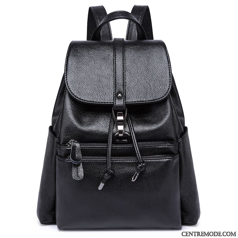 Sac À Dos Femme Tendance Simple Loisir Le Nouveau All-match Cuir De Vache Noir