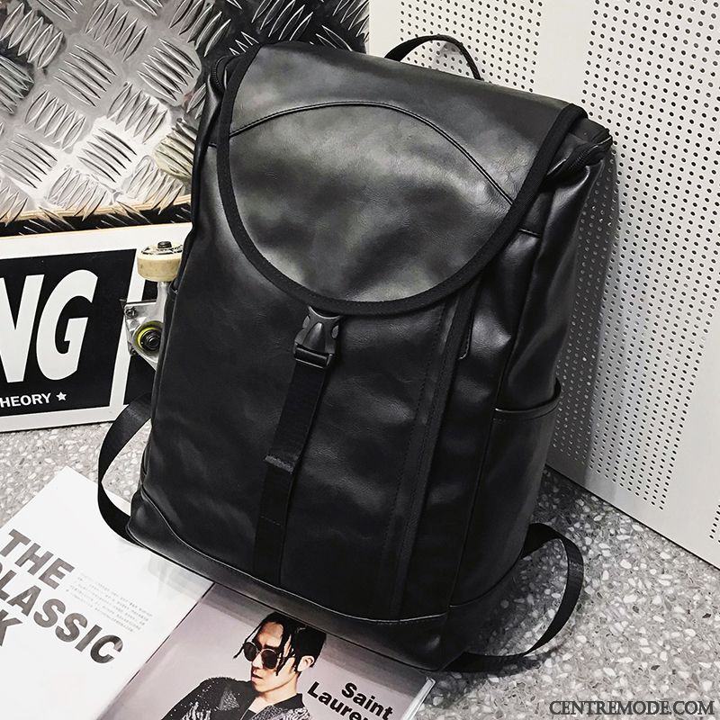 Sac À Dos Homme Europe Pu Cuir Loisir Tendance Voyage Cartable Noir