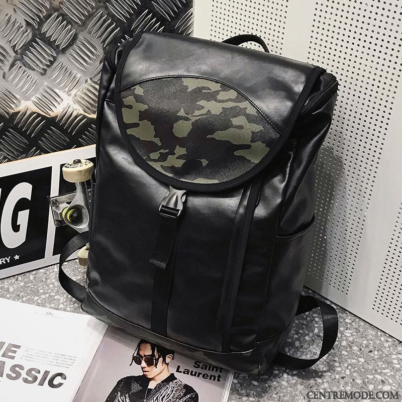 Sac À Dos Homme Europe Pu Cuir Loisir Tendance Voyage Cartable Noir