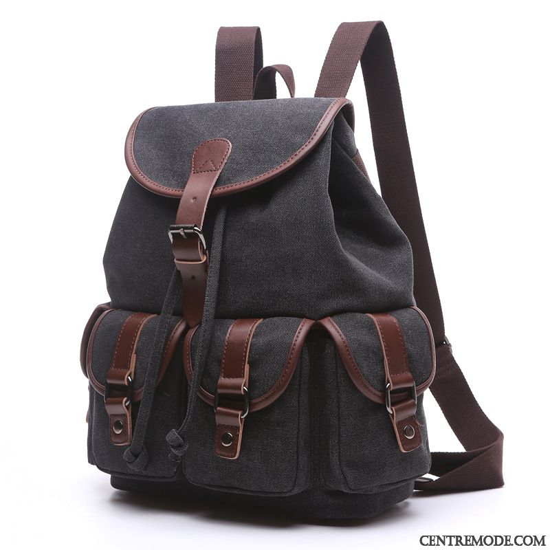 Sac À Dos Homme Femme Campus Grand Cartable Toile Voyage Noir