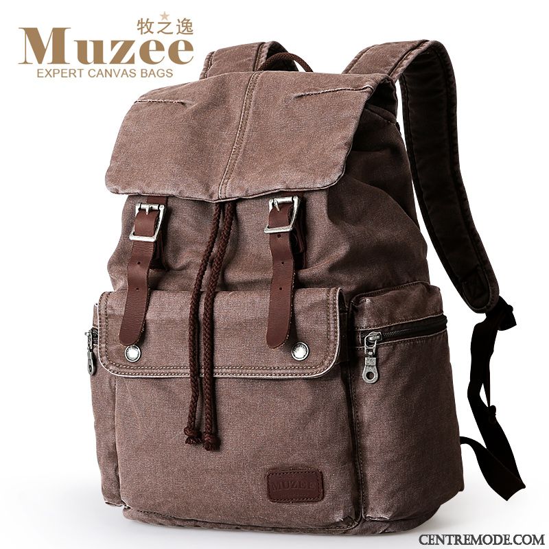 Sac À Dos Homme Loisir Toile Cartable Voyage De Plein Air Étudiant Noir