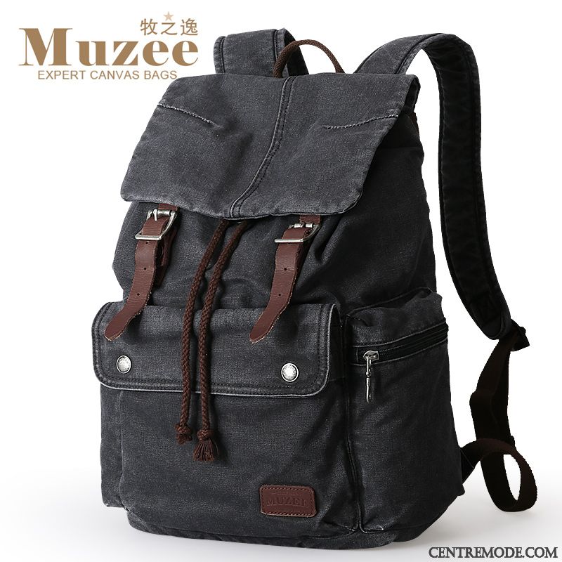 Sac À Dos Homme Loisir Toile Cartable Voyage De Plein Air Étudiant Noir
