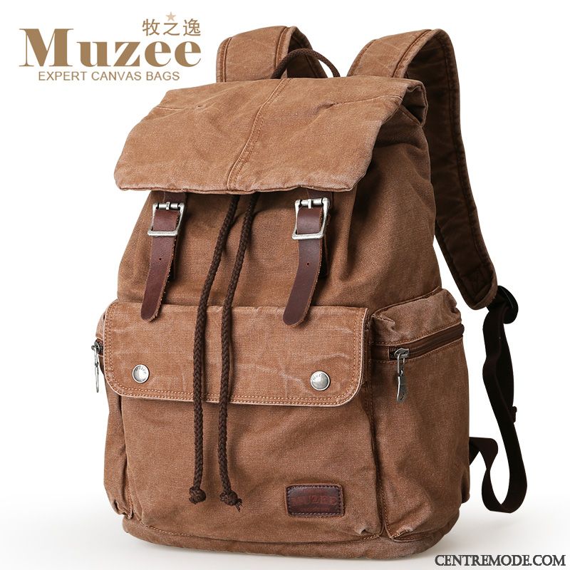 Sac À Dos Homme Loisir Toile Cartable Voyage De Plein Air Étudiant Noir
