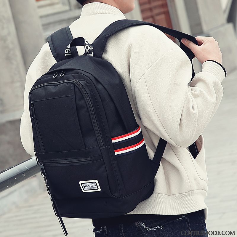 Sac À Dos Homme Mode Toile Simple École Secondaire Vent De L'université Cartable Noir