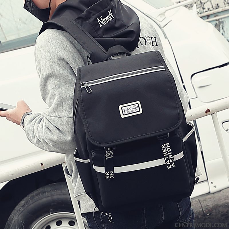Sac À Dos Homme Mode Toile Simple École Secondaire Vent De L'université Cartable Noir