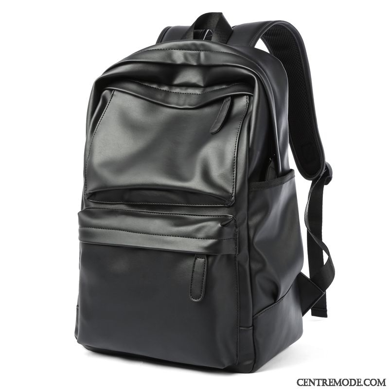 Sac À Dos Homme Sac D'ordinateur Portable Petit Étudiant Jeunesse Voyage Pu Cuir Noir