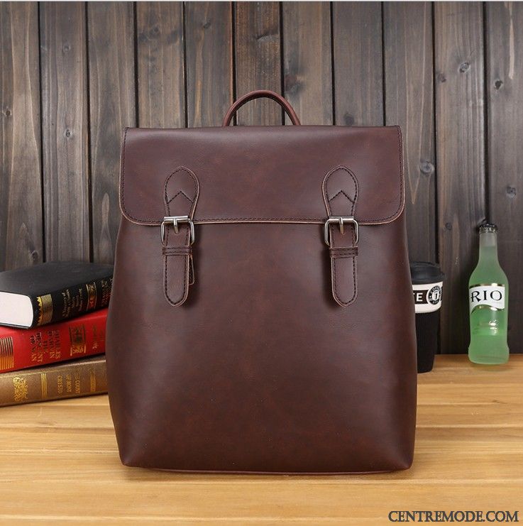 Sac À Dos Homme Sac D'ordinateur Portable Étudiant Tendance Cartable Qualité Loisir Marron