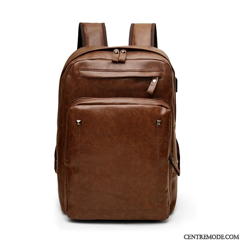 Sac À Dos Homme Tendance Loisir Étudiant Gros Simple Cartable Marron Foncé